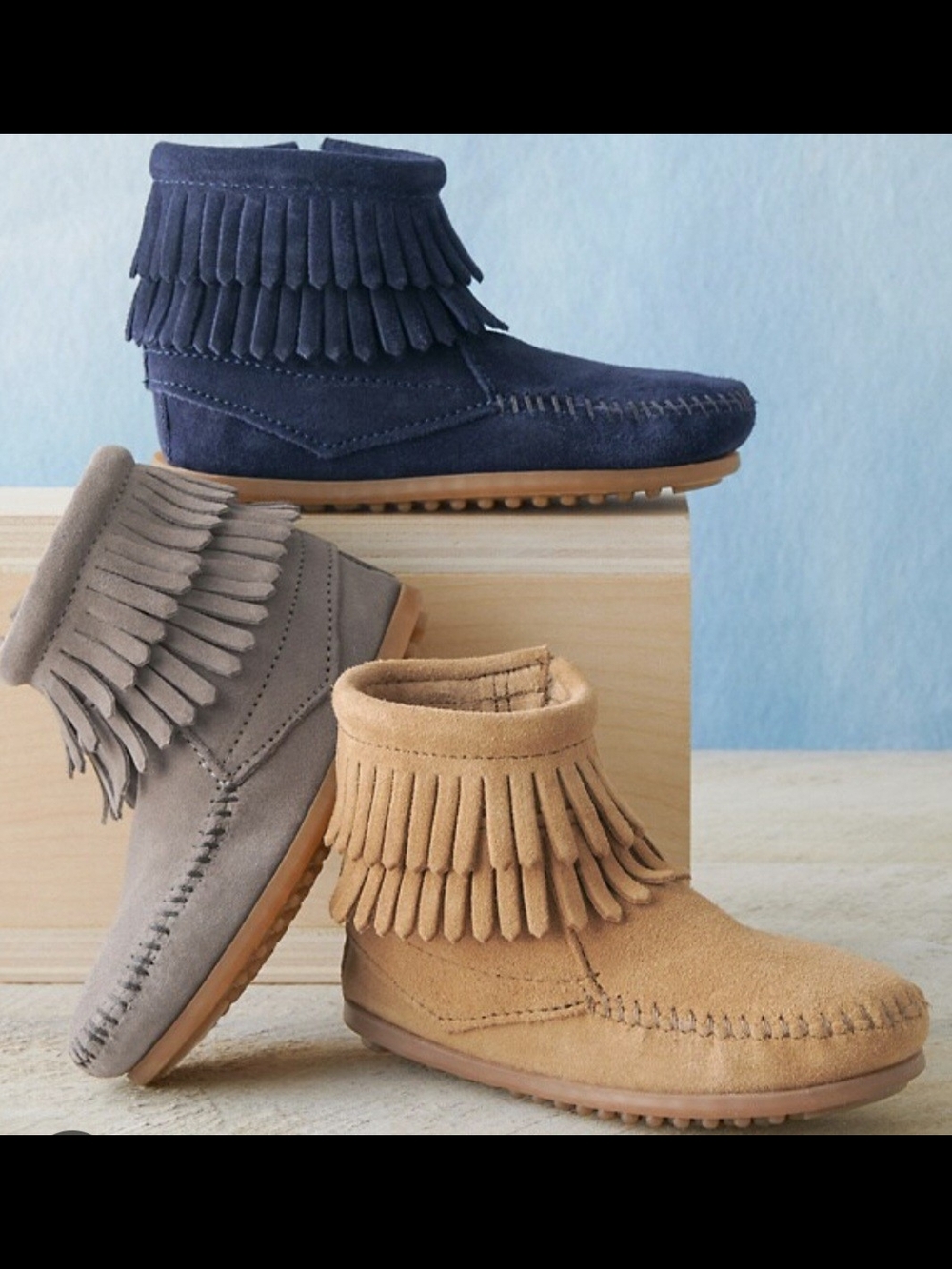 Baby Fringe Suede Booties in Grey